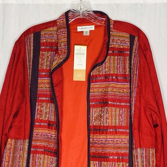 Coldwater Creek Red Multicolred Emroidered Open Blazer 2X NEW - Picture 2 of 4